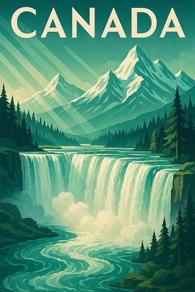 Canada Art Deco Poster – Niagara Falls and Rocky Mountain Grandeur by Travel Shop