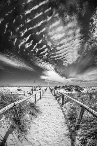 Zwart-wit strandfoto van Tarifa in Spanje / Andalusië