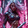 NEON AMAZON - The Blonde Woman with the Sword in the Cyberpunk City by INFERAURUM