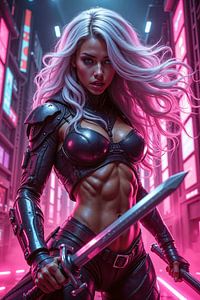 NEON AMAZON - La Femme Blonde avec l’Épée dans la Ville Cyberpunk