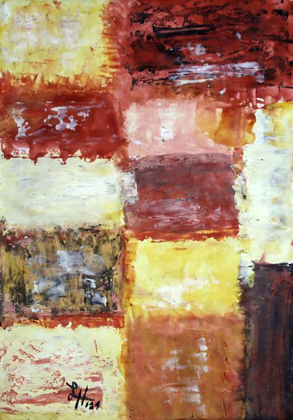 Compositie vierkantjes in geel, bruin en wit van elha-Art
