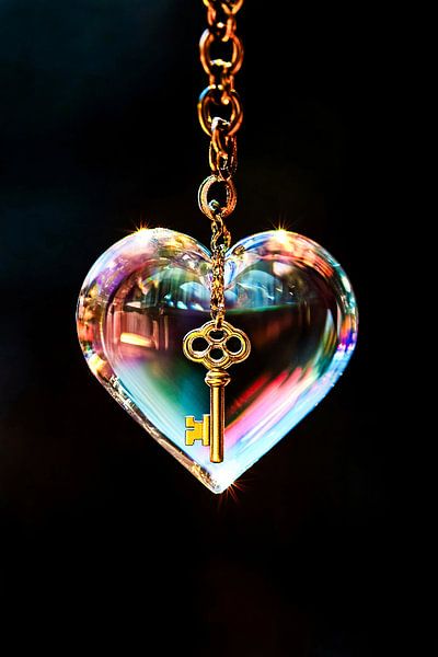 Golden key in crystal heart by Imperial Art House