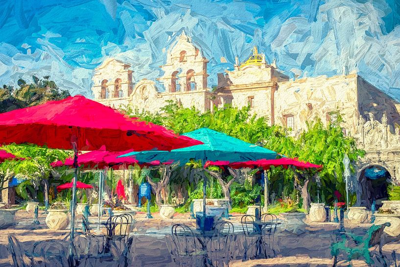 Rood en blauw Balboa Park - Impressionist van Joseph S Giacalone Photography
