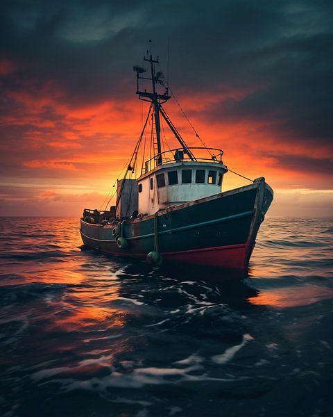 Fischkutter auf dem Meer von fernlichtsicht
