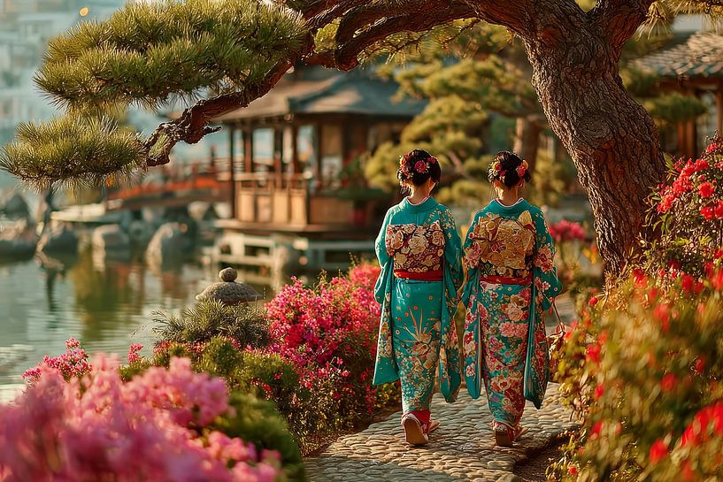 malerisches Japan Geisha&#039;s im Garten von Egon Zitter