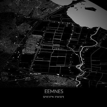Zwart-witte landkaart van Eemnes, Utrecht. van Rezona
