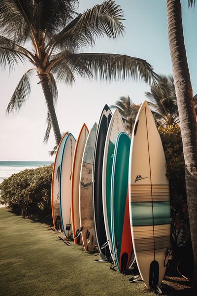 Surfboards on the palm beach by drdigitaldesign