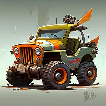 Cartoon jeep van Harvey Hicks