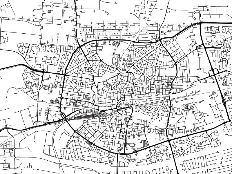 Karte von Leeuwarden in Schwarz ud Weiss von De Kaartenwinkel