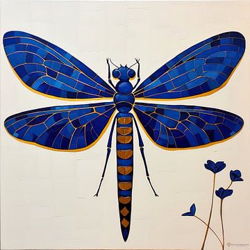 Libelle in blauw van Abstract Schilderij