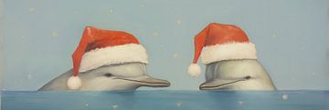 Dolfijnen met Kerstmutsjes aan van Whale & Sons