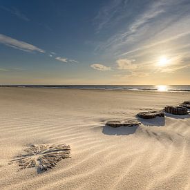 Silence by the sea – wooden posts in the soft evening light near Schoorl by Bram Lubbers