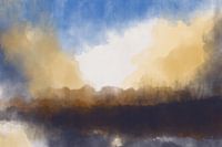 Abstract minimalistisch landschap in blauw, geel, warm bruin