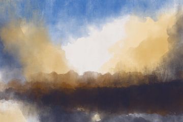 Paysage minimaliste abstrait en bleu, jaune et brun chaud sur Dina Dankers