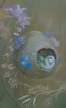 Vogel in een nestje van Nicolette Vermeulen