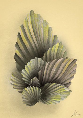 Palm bladeren op zand gele achtergrond