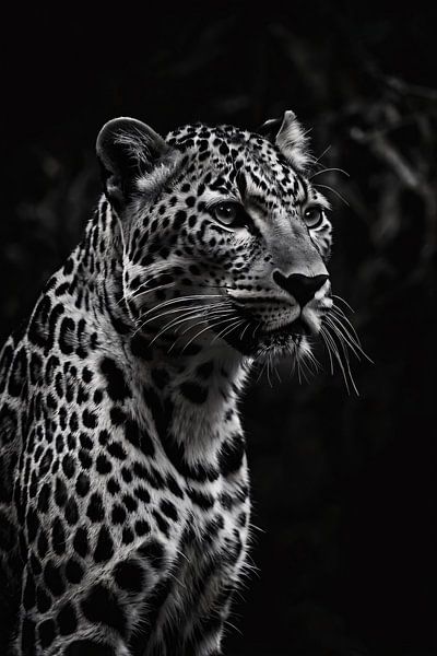 Schwarz-Weiß-Foto eines majestätischen Leoparden von Art & Soul Creations