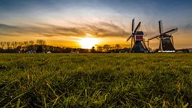 Dutch Windmill in sunset landscape