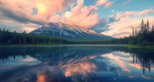 Seeblick, Sonnenuntergang, himmlische Spiegelung