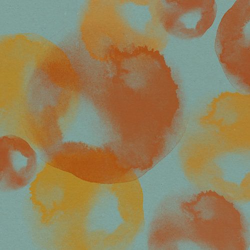 Abstracte vormen in turquoise, terra en geel