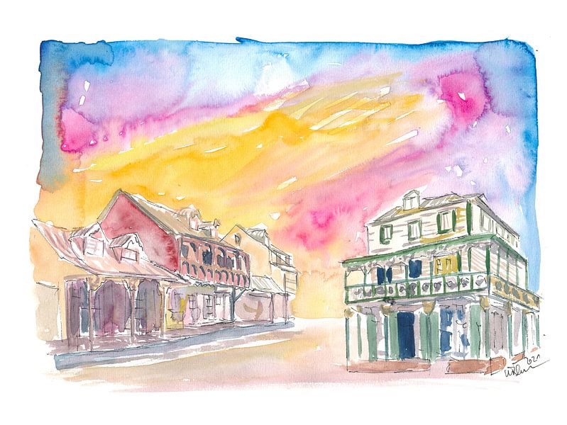 St Lucia Soufriere street scene in golden sunlight by Markus Bleichner