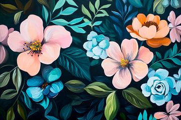 Bloemenpracht op donkergroen van Poster Art Shop