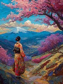 malerische japanische Landschaftskunst mit Geisha