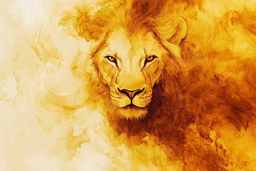 Peinture abstraite élégante d'un lion par Imperial Art House