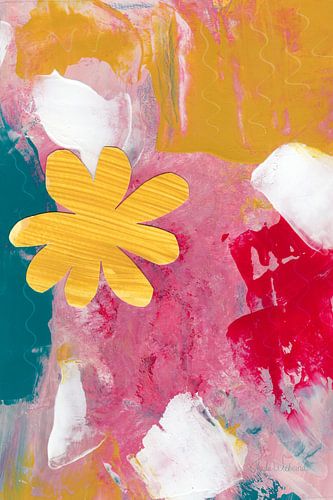 Art abstrait coloré avec fleur - Euphoria | Jaune, Rouge & ; Rose