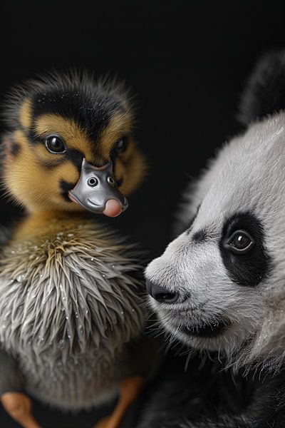 Neugieriger Panda und niedliche Ente von Art & Soul Creations