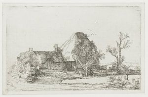 Bauernhof und Stallungen mit einem Zeichner, Rembrandt van Rijn