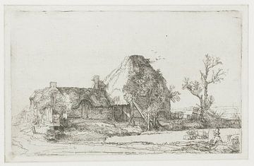 Bauernhof und Stallungen mit einem Zeichner, Rembrandt van Rijn