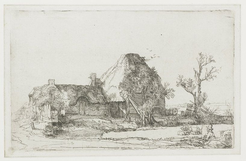 Bauernhof und Stallungen mit einem Zeichner, Rembrandt van Rijn von Ed z'n Schets