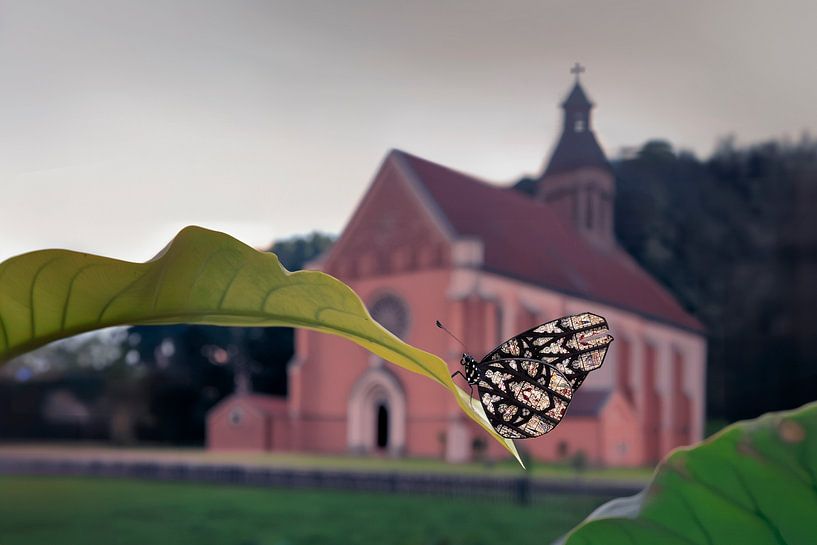 Enchanting Butterfly with Stained Glass Wings for Majestic Church by Elianne van Turennout