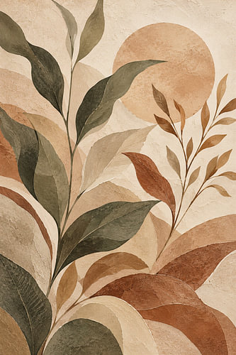 Botanische Wandkunst mit Blättern und Relief