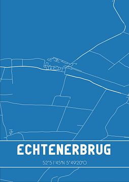 Blauwdruk | Landkaart | Echtenerbrug (Fryslan) van MijnStadsPoster