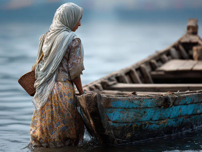 Frau mit Boot von Egon Zitter