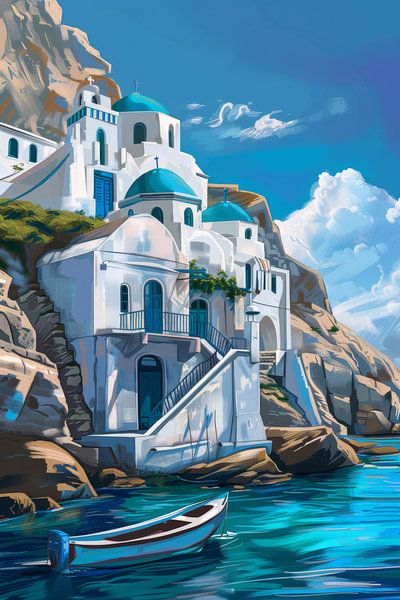 Idyll on the coast with boat by Poster Art Shop