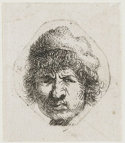 Selbstporträt, sieht verstohlen aus, Rembrandt van Rijn von Ed z'n Schets