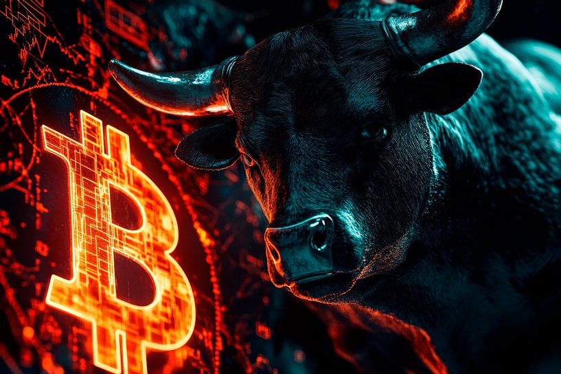 Bullenmarkt und Bitcoin – Digitales Kunstwerk von Poster Art Shop