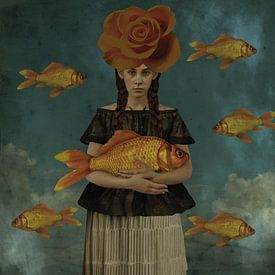 Vintage-Schönheit mit Orange Rose von Yvonne Zeldenthuis