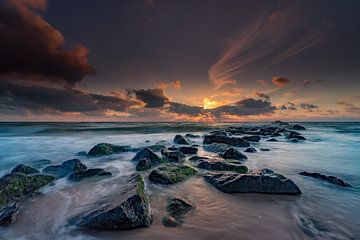 Texel pier beach paal 30 Langzeitbelichtung Sonnenuntergang von Texel360Fotografie Richard Heerschap