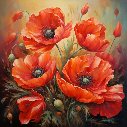 Klaprozen olieverf stijl