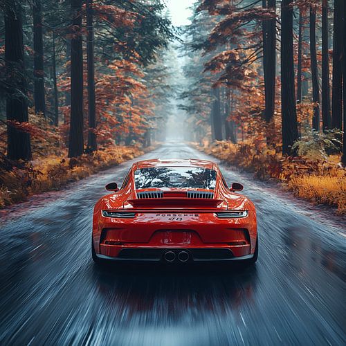 Porsche 911 in bosrijke omgeving