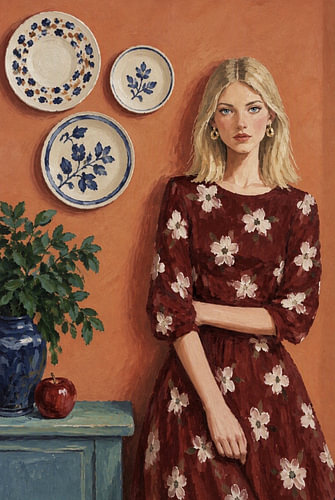 Rotes Kleid im Herbst
