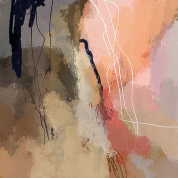 Modern abstract kleurrijk schilderij in pastelkleuren. Roze, oranje, rood, lila en bruin van Dina Dankers