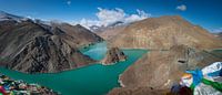 Panorama van het turquoise Yamdrok meer, Tibet van Rietje Bulthuis thumbnail