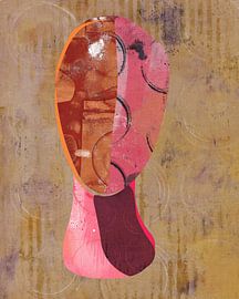 Minimalistisch portret in roze, merlotrood, neonroze en geel van Dina Dankers