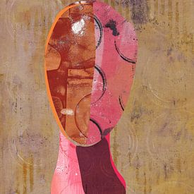 Abstracte vrouw. Minimalistisch portret in roze, merlotrood, neonroze en geel van Dina Dankers