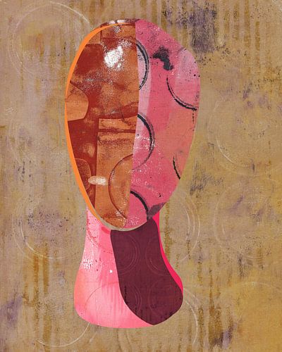 Minimalistisch portret in roze, merlotrood, neonroze en geel